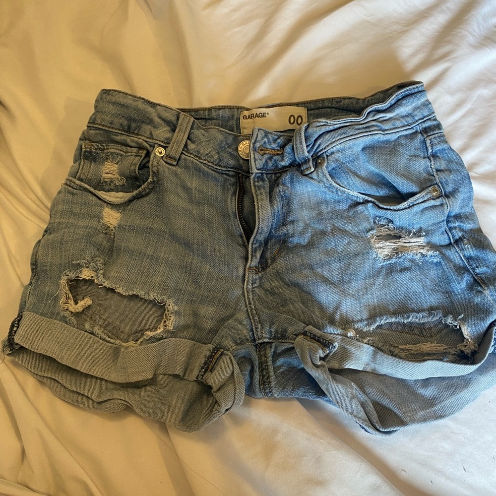 Garage Women's Light Blue Distressed Rolled-Hem Denim Shorts